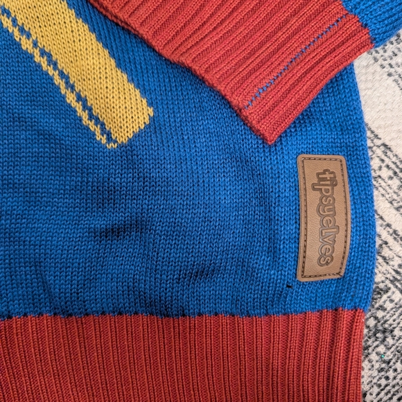 Tipsy Elves Blue and Red Zip-Up Sweater - Picture 3 of 12